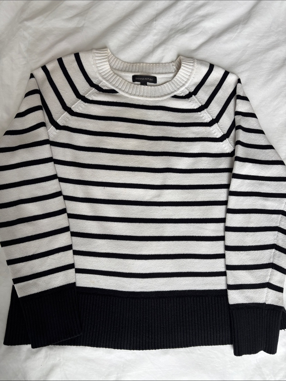Banana Republic Black and White Striped Crewneck Sweater